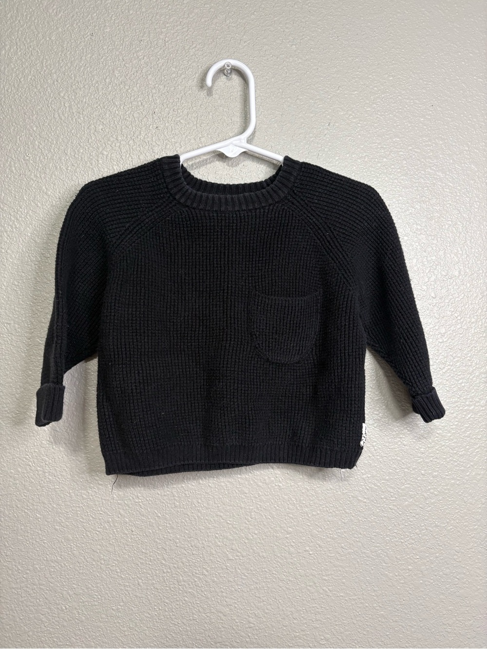 Zara Baby Knit Sweater 6-9M Black Long Sleeve 100% Cotton Pocket GUC